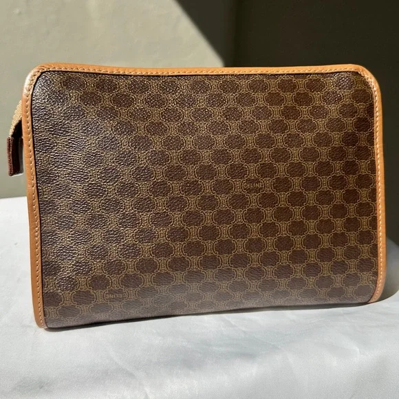 CÉLINE Vintage Macadam Monogram Brown Medium Canvas Pouch Clutch Bag w/COA - Picture 3 of 15